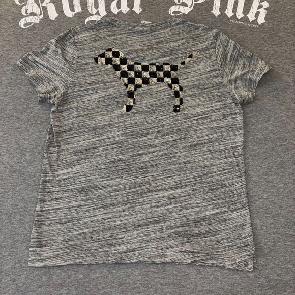 PINK Victoria's Secret Tops - Victoria’s Secret PINK Checker Sequin Bling Gray Short Sleeve Tee Shirt - LG